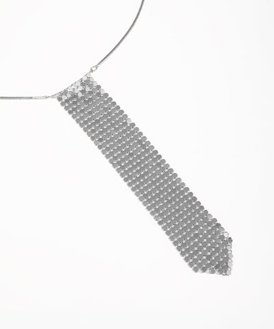 Silver beaded tie on a white background