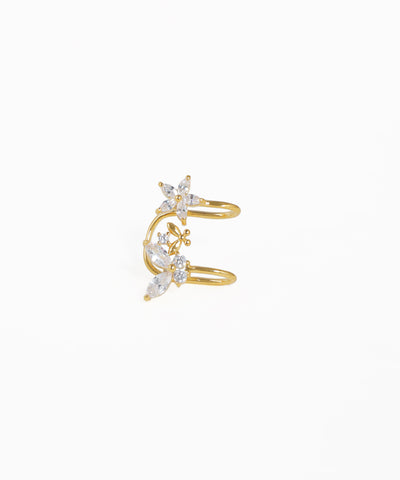 Gold-tone ear cuff with clear floral and marquise crystals and butterfly accent