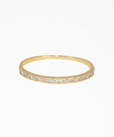 Gold-tone bangle kada with clear triangular stones on half band