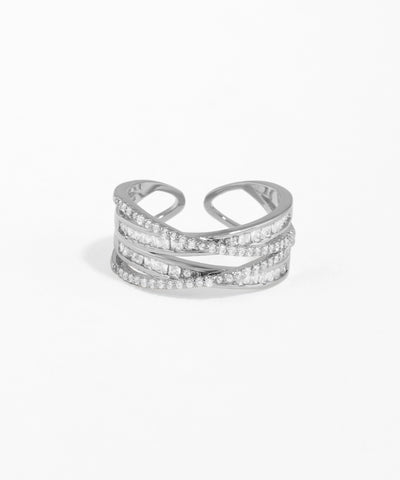 Silver ring with gemstones on a white background