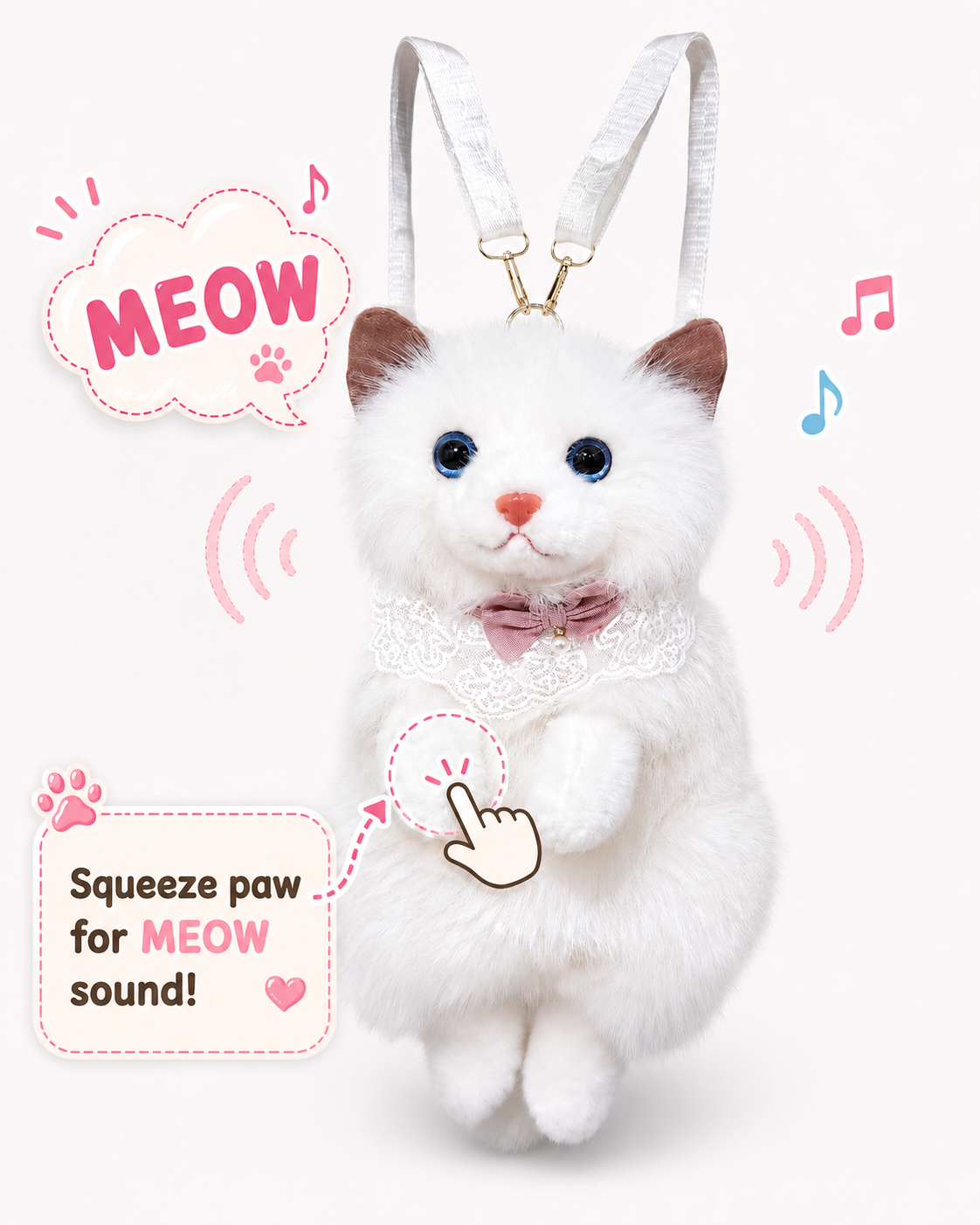 MILO Plush Cat Backpack (White) | Stylika