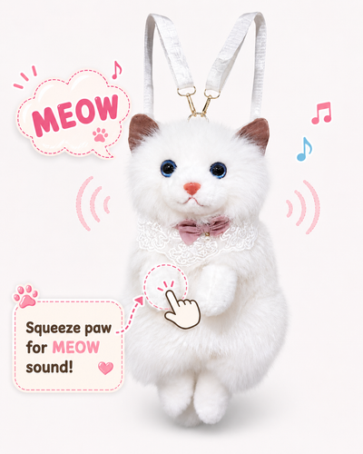 MILO Plush Cat Backpack (White) | Stylika