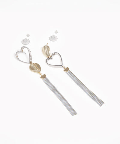Silver-tone and gold-tone heart and tassel drop earrings