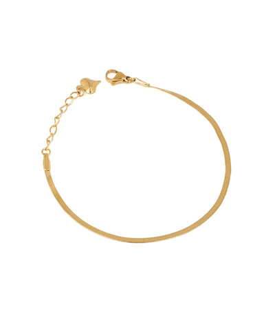 Gold-tone herringbone chain bracelet with a lobster clasp and heart charm extender