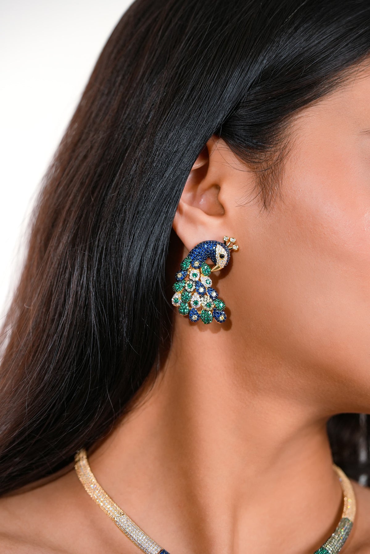 Peacock Motif Choker Necklace Set | Stylika