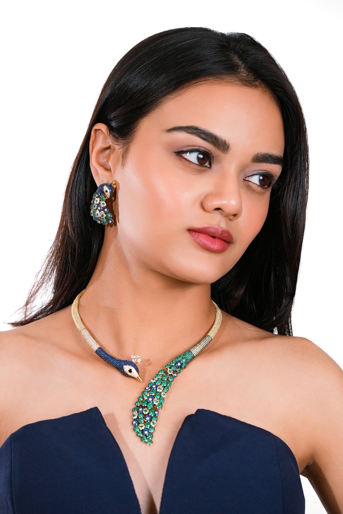Peacock Motif Choker Necklace Set | Stylika
