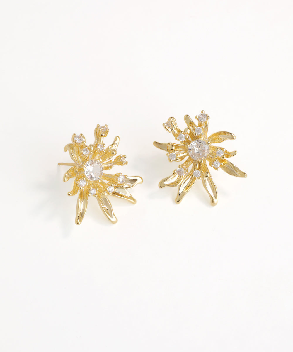 Gold star-shaped earrings with clear stones on a white background