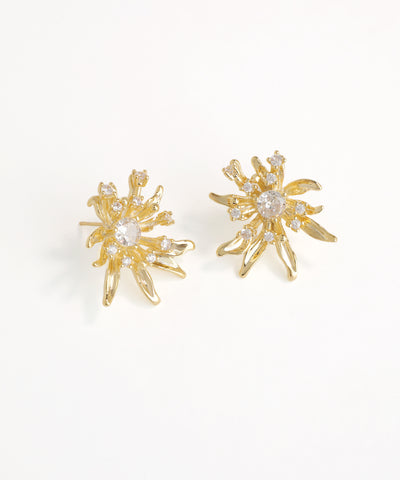 Gold star-shaped earrings with clear stones on a white background