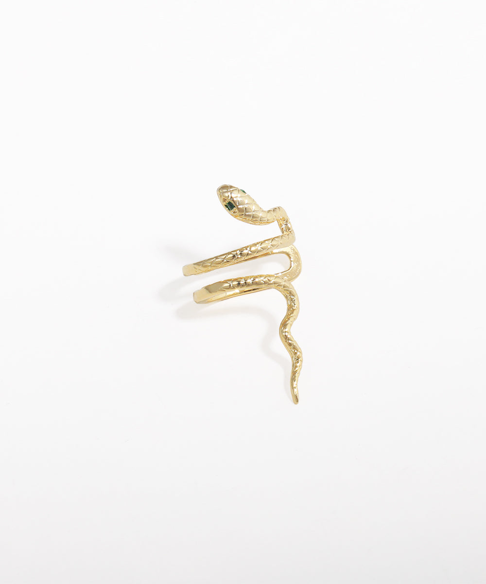 Gold snake-shaped earring on a white background