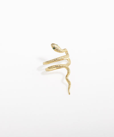 Gold snake-shaped earring on a white background