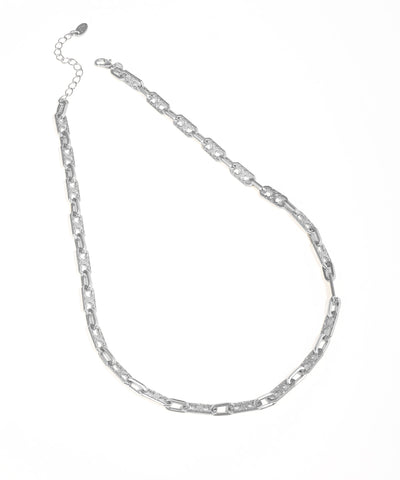 Silver chain necklace on a white background