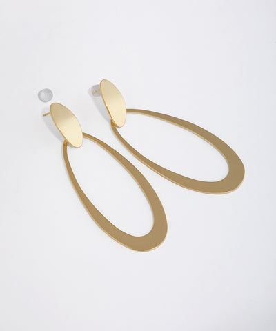 Gold-tone drop earrings with an elongated oval design and flat stud top