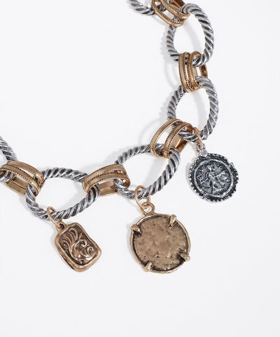 Mixed Metal Chain Necklace with Artistic Charms | Stylika