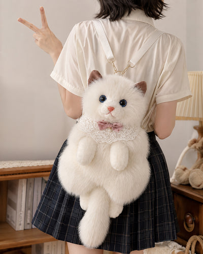 MILO Plush Cat Backpack (White) | Stylika