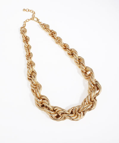 Gold-tone necklace with bold, intertwined rope chain links