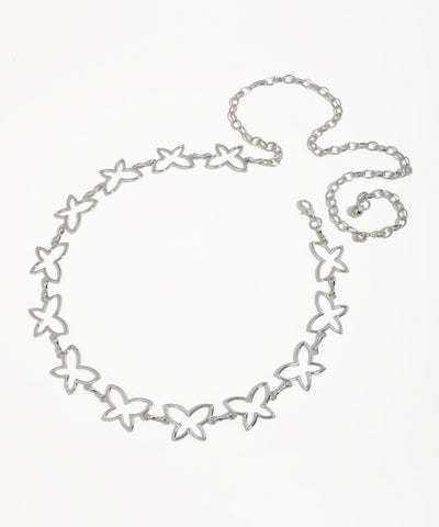 Silver-tone waist chain with continuous cutout butterfly links and adjustable lobster clasp