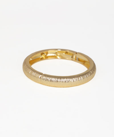 Gold-tone bangle kada with ribbed texture and hinged closure
