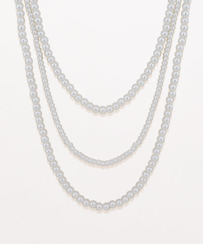 Three pearl necklaces of different lengths on a white background