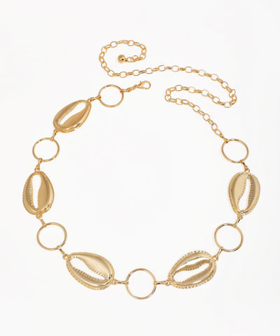Gold-tone waist chains with textured shell links and connecting rings