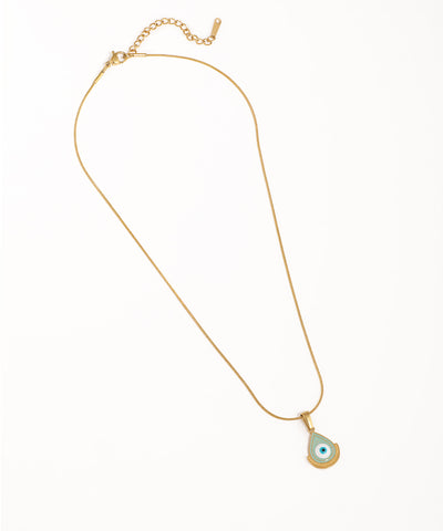 Gold-tone necklace with a delicate teardrop evil eye pendant