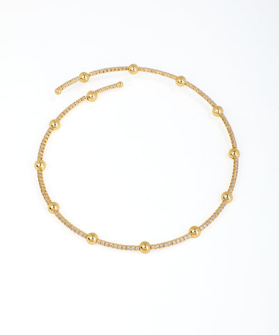 Gold-tone necklace with clear stone pavé and polished spherical beads