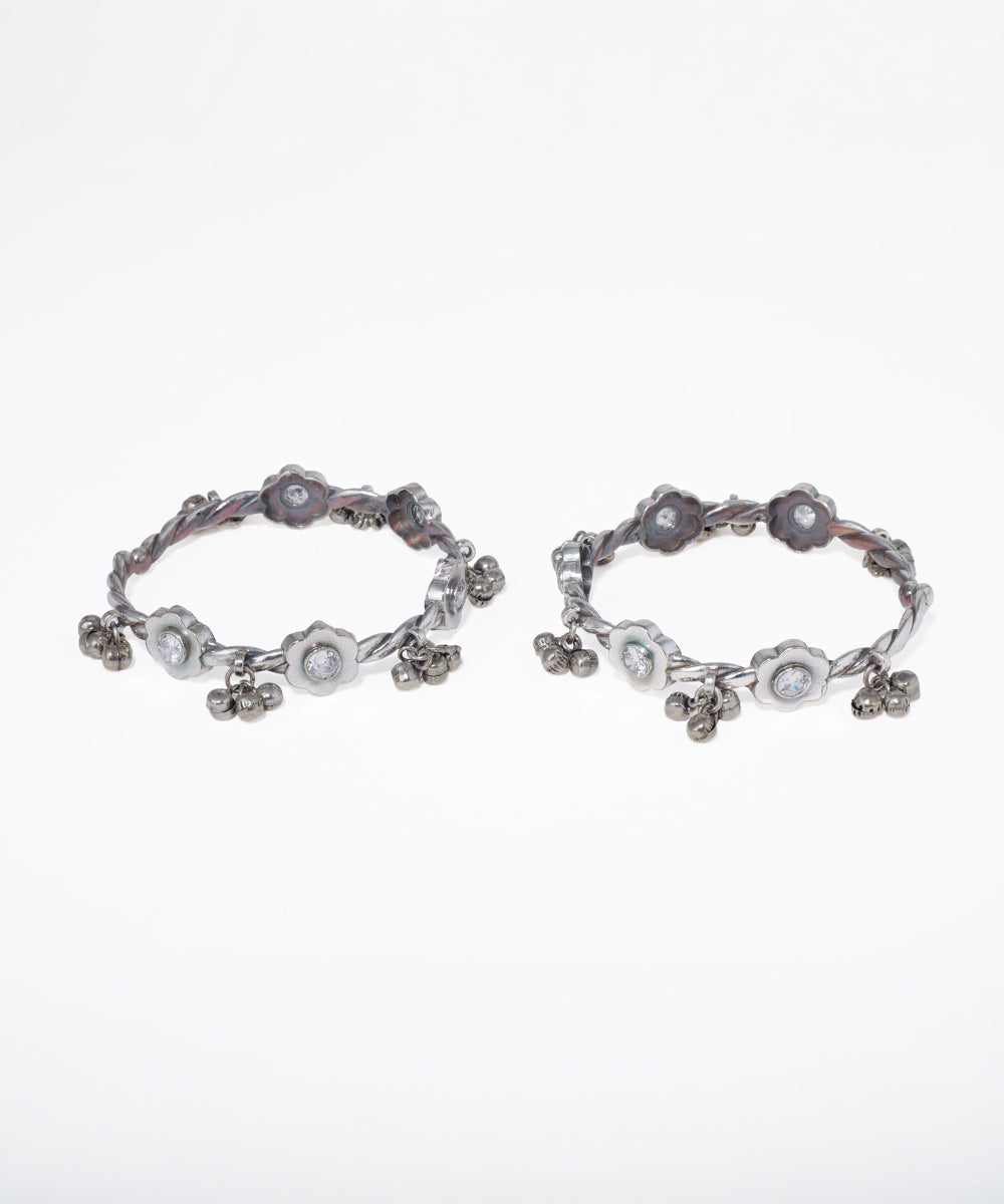 Floral Motif Oxidised Bangles with Ghungroo | Stylika