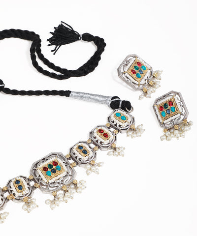 Oxidised Motif Necklace Set | Stylika