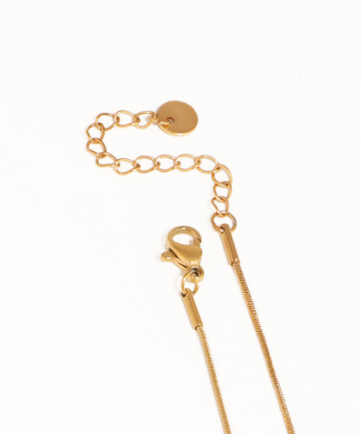 Gold chain necklace with clasp on a white background