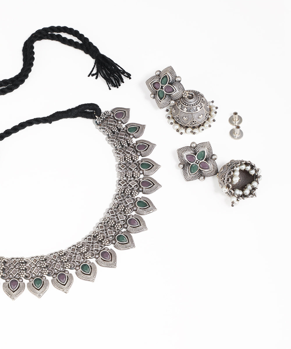 Ethnic Vibrant Oxidised Necklace with Multicolor Drops | Stylika