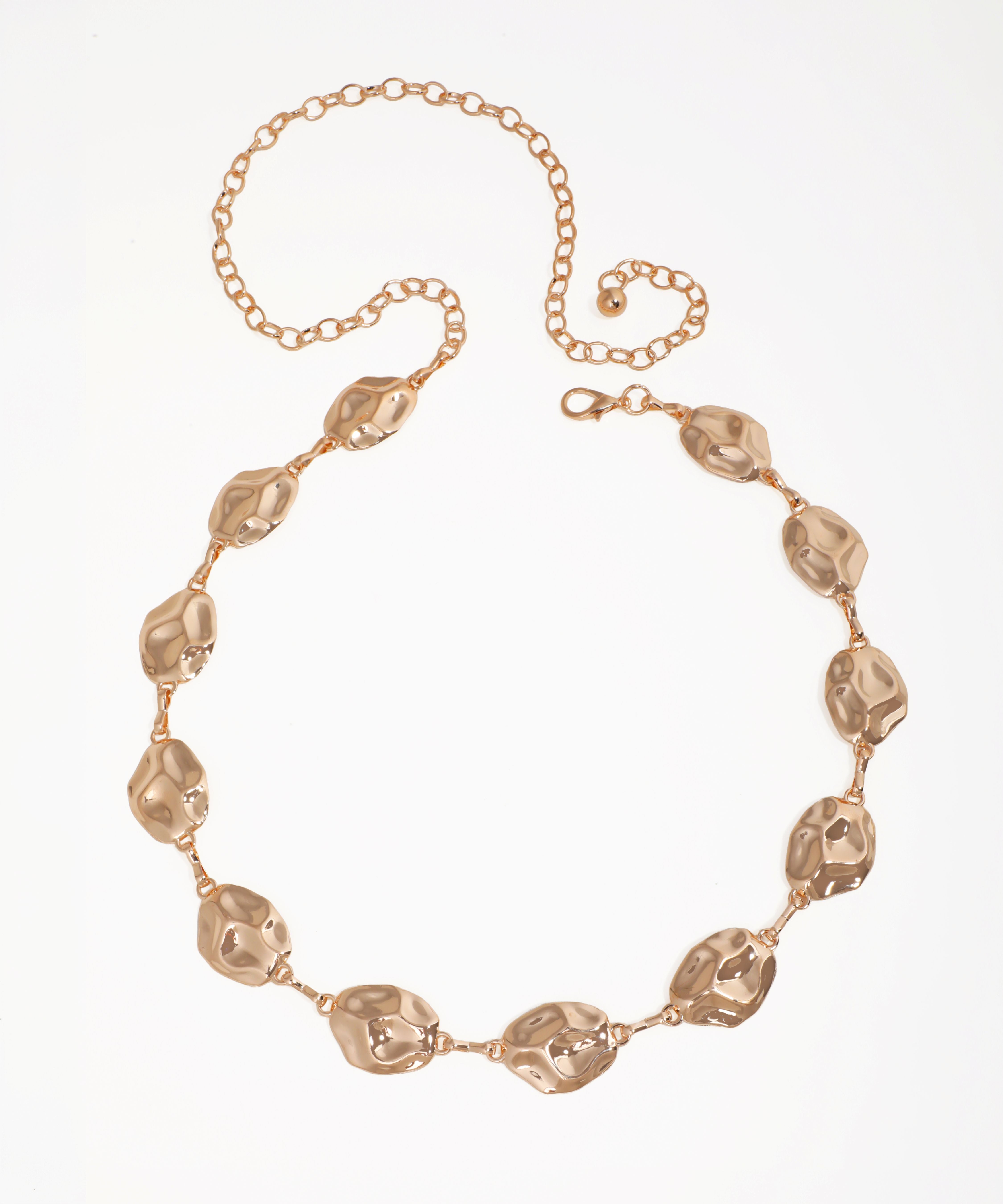 Rose gold necklace on a white background