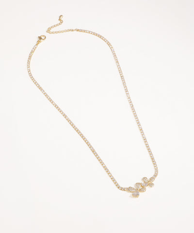 Gold-tone necklace with a delicate chain and shimmering CZ floral cluster motif