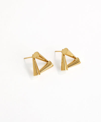 Gold triangle-shaped earrings on a white background