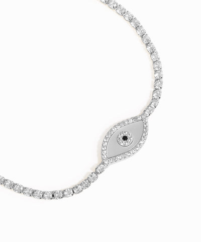 Necklace with a eye-shaped pendant on a white background