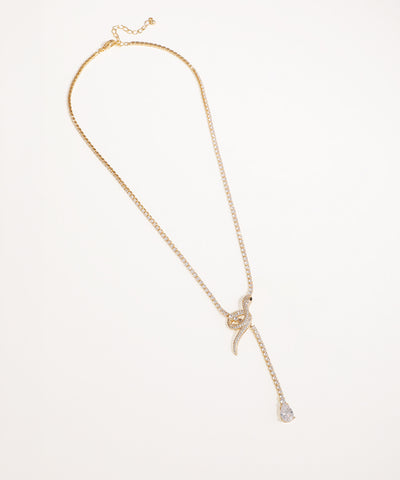 Gold-tone necklace with sparkling snake motif and pear-shaped Cubic Zirconia drop