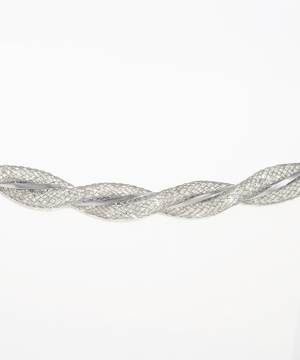 Silver braided cable on a white background
