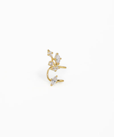 Gold-tone ear cuff with marquise and round cubic zirconia stones in a delicate floral cluster design