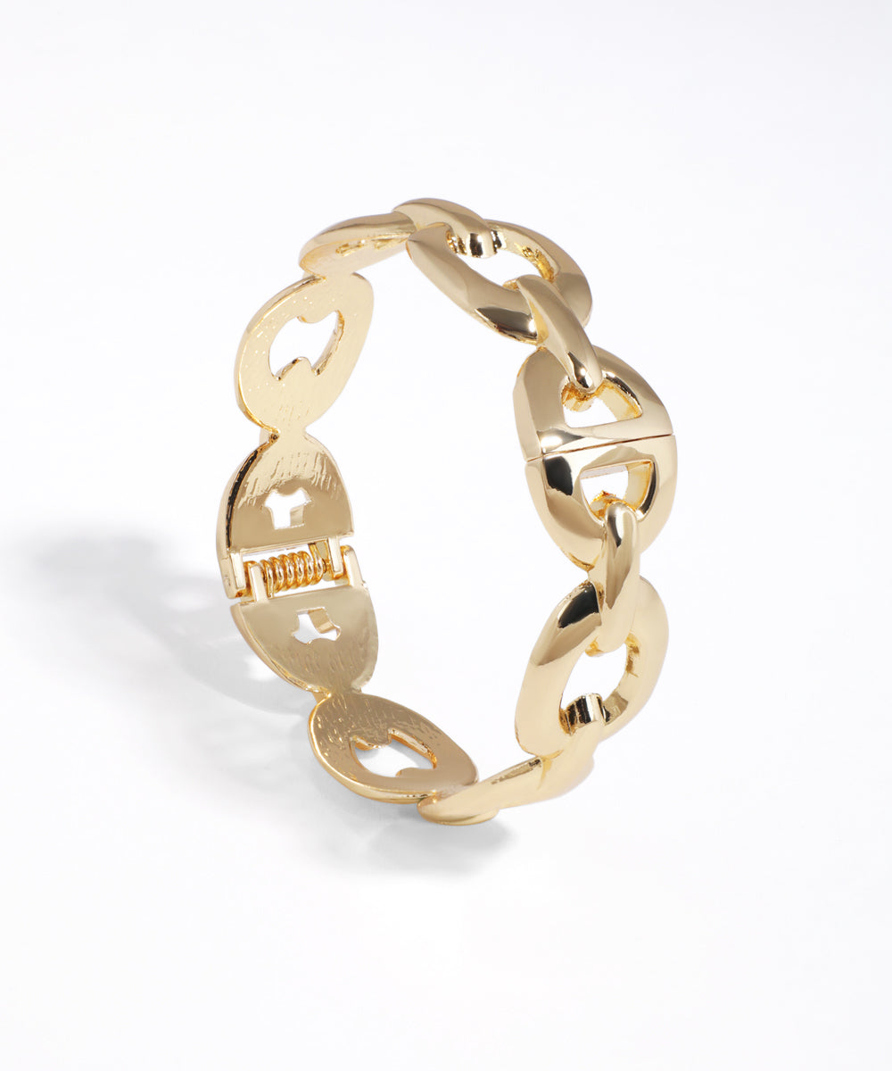Gold-tone chain link bracelet with flat interlocking design