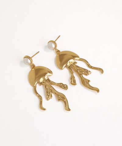 Gold jellyfish-shaped earrings on a white background