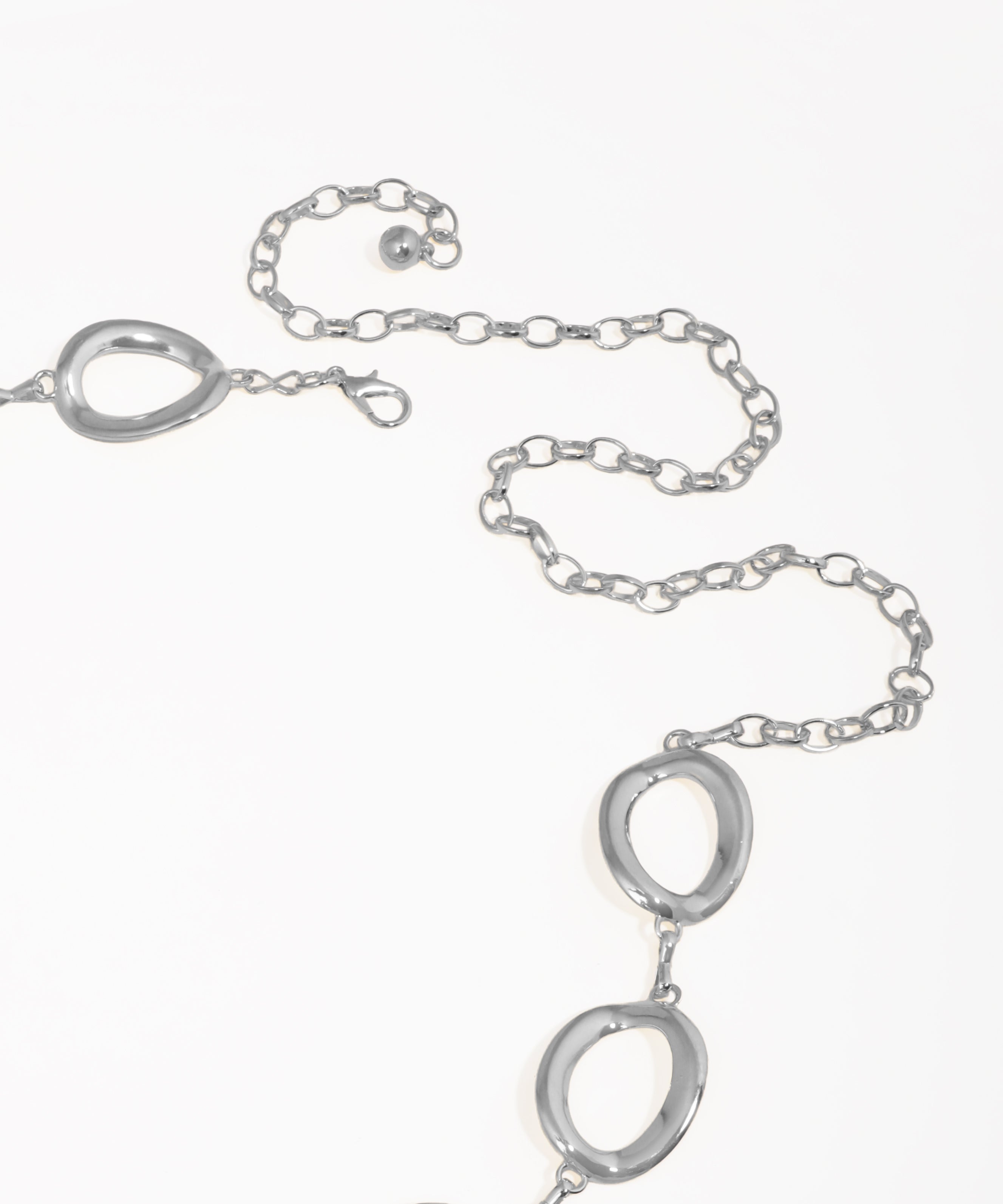Silver chain necklace on a white background