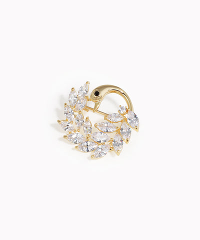 Gold-tone brooch with swan design and marquise clear stones
