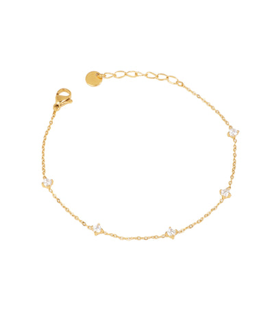 Gold-tone chain bracelet with small, round, clear CZ stones evenly spaced along the chain.