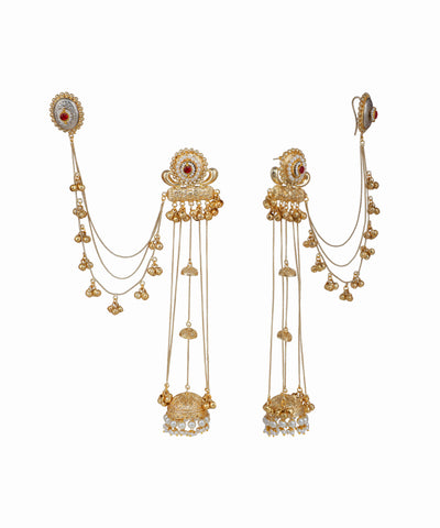 Intricate Chain Drop Kashmiri Jhumka with Ear Chain | Stylika