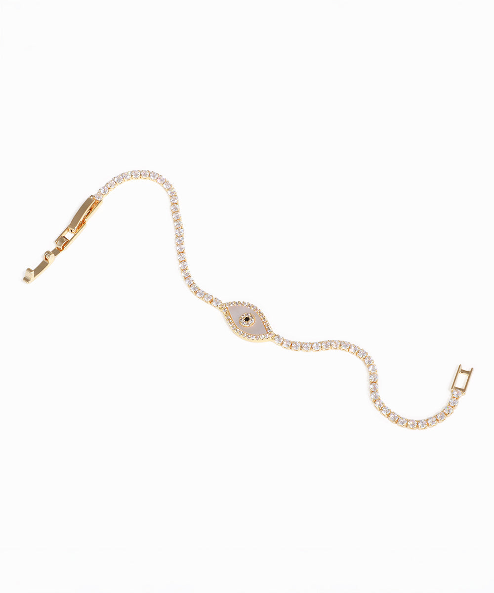 Gold bracelet with a clasp on a white background