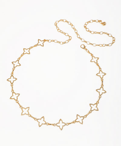 Gold-tone waist chains with cut-out floral motifs and an adjustable chain closure