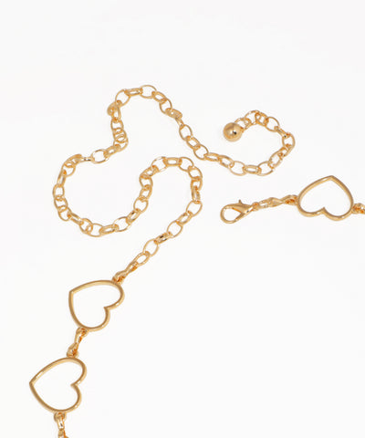 Gold chain with heart-shaped links on a white background
