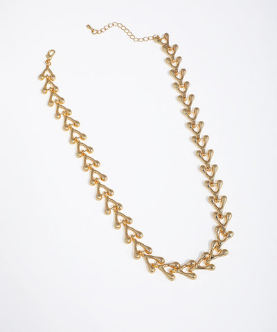 Gold-tone necklace with chunky, sculpted interlocking links and smooth polished finish