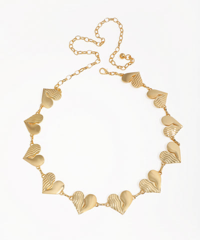 Gold-tone waist chains with alternating plain and wavy textured heart links