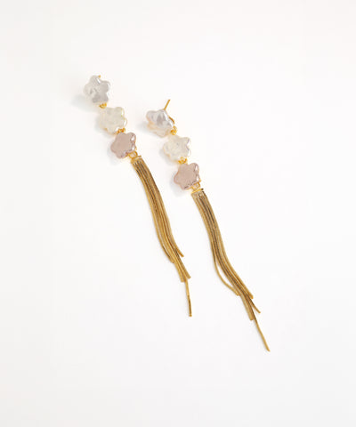 Earrings with beads and tassels on a white background