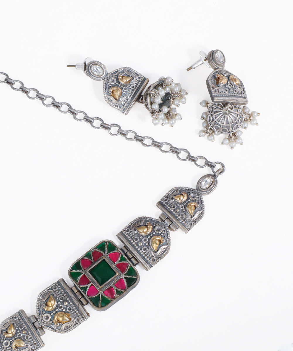 Traditional Oxidised Choker Necklace with Earrings | Stylika