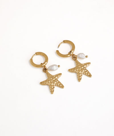 Artistic Hammered Starfish Huggies – Modern Nautical Hoop Earrings